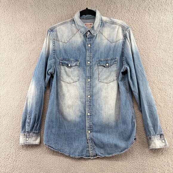 Mossimo Western Chambray Denim Top Pearl Snaps  Button Down Size Medium Cotton - Picture 3 of 10